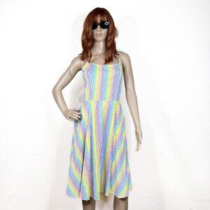 Unique Vintage Rainbow Striped Barbiecore Fit and Flare Midi Dress Sz S/4 - NWT